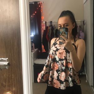 black and pink floral flowy top